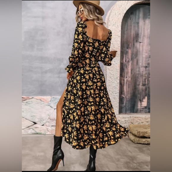 💕HP💕Floral Black and Yellow Women's Dress - Picture 2 of 2